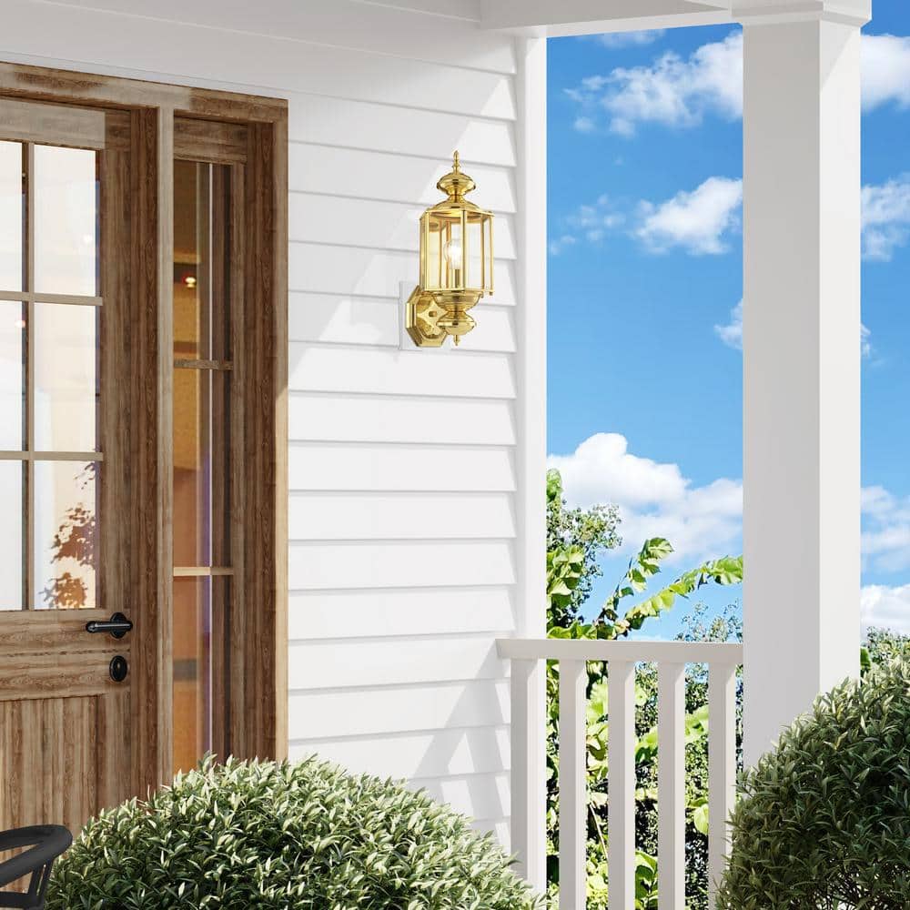 Polished Brass Outdoor Lantern Sconce with Clear Beveled Glass