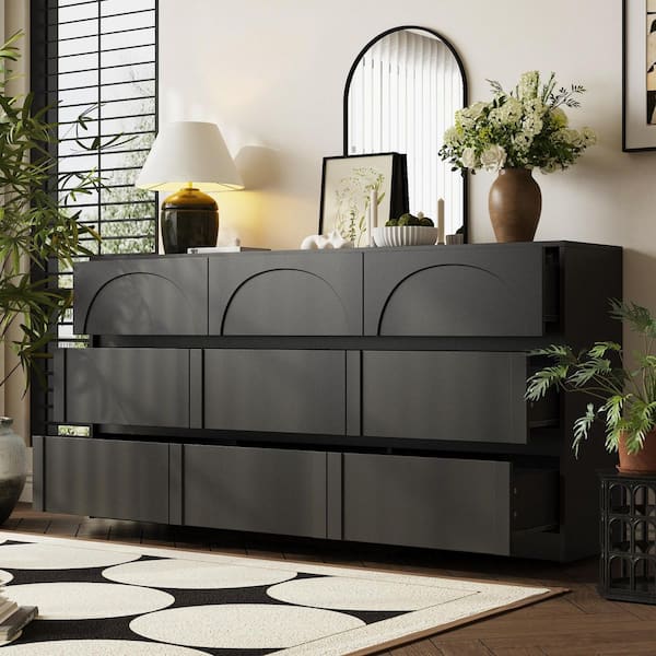 long black dresser Iris Oak Set of 2 Arched brass hardware EnHomee Black Dresser with 11