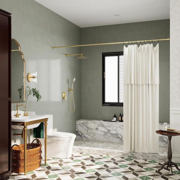 5-Spray Patterns with 2.35 GPM 12 in. Wall Mount Dual Shower Heads with Valve Included in Brushed Gold
