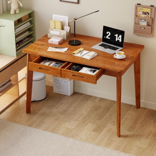 39.4 in. W-29.5 in. H Brown Walnut Computer Desk with 2-Drawers