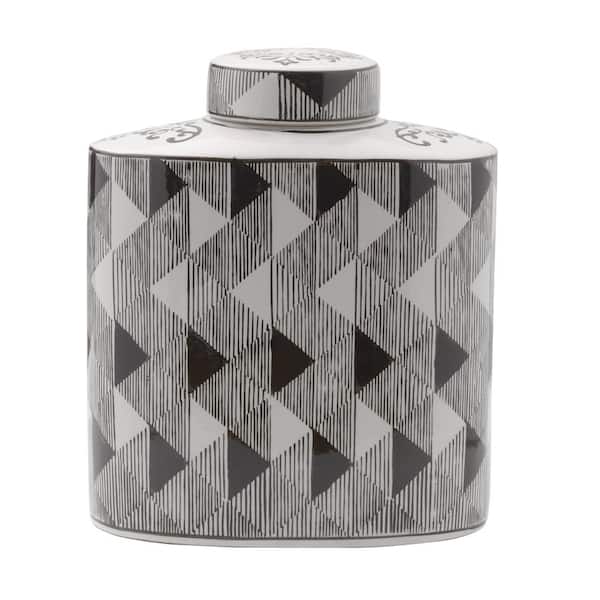Mikasa Blue Diamond Oval Ceramic Canister, Store Small Household Items or Display Faux Florals, Black and White