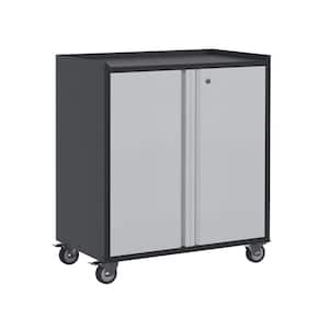 30.31 W x 35.33 in. H x 18.11 in. D Metal Rolling Tool Storage Cabinet, 2 Door Freestanding Cabinets in Black and Grey