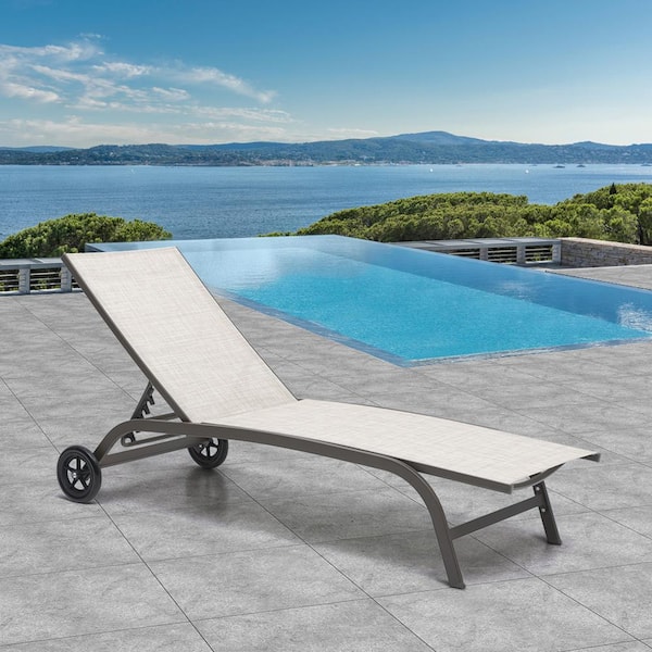 Crestlive Products 1-Piece Metal Adjustable Outdoor Chaise Lounge in Beige
