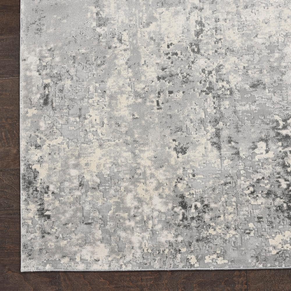Abstract Elegance 7'10" x 10'6" Grey and Ivory Modern Area Rug