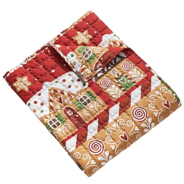 Greenland Home Fashions Gingerbread Lane Red Holiday 50 in. x 60 in. Microfiber Throw Blanket