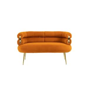 50 in. Orange Velvet 2-Seater Loveseat with Metal Legs