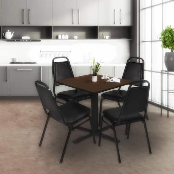 Cain 42 in. Neo Walnut Square Breakroom Table Desk and 4-Restaurant Stack Chairs-Black