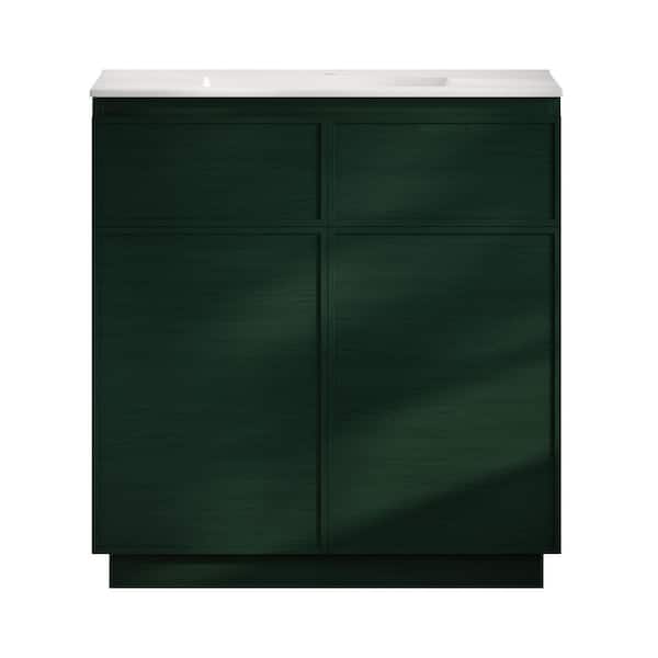 St. Tropez 36 in. Freestanding Bath Vanity in Green Oak with White Ceramic Sink Top