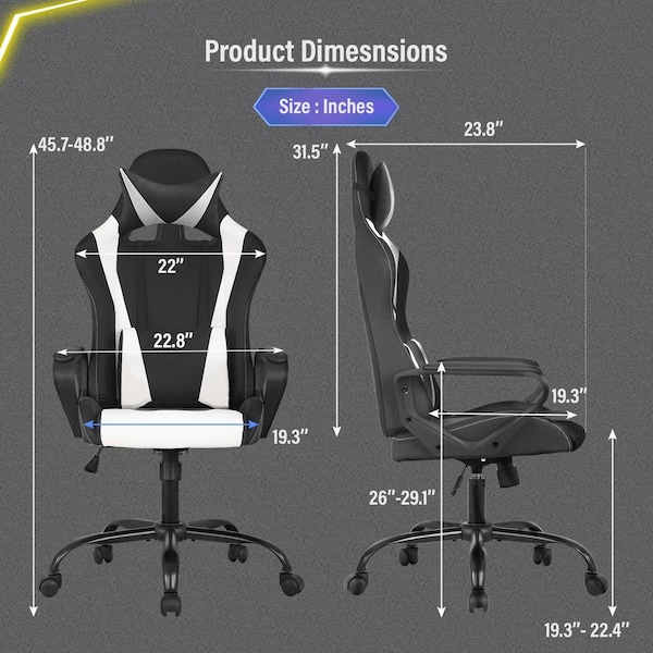 Gene Faux Leather Seat Reclining Ergonomic Gaming Chair In Black and White With Adjustable Arms