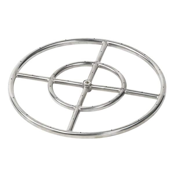 American Fire Glass 18 in. Dual-Ring 304. Stainless Steel Fire Pit Ring Burner, 1/2 in. Inlet