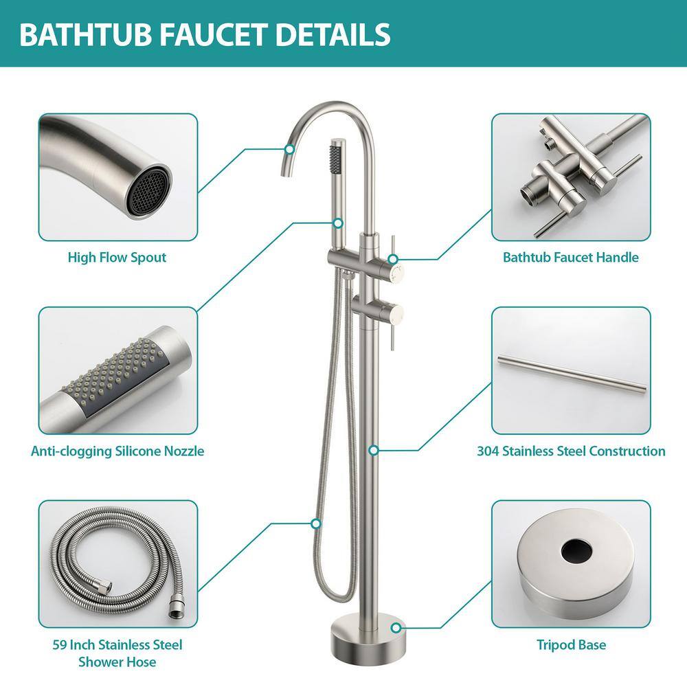 Brushed Nickel Freestanding Tub Filler with Hand Shower