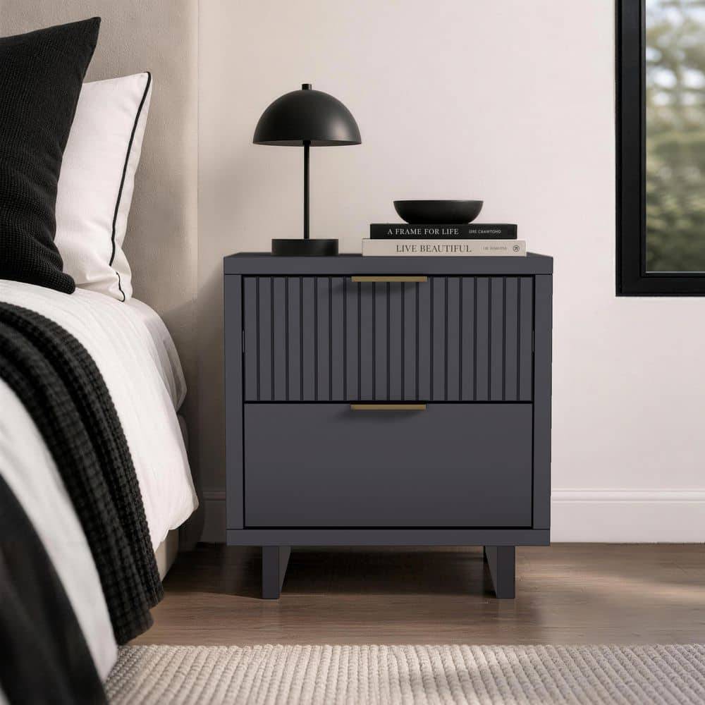 Elara Contemporary Charcoal Gray 2-Drawer 18.1 in. W Solid Wood Nightstand price history on PriceWatchPro