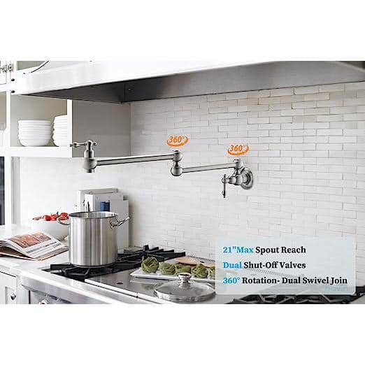 Chrome Wall-Mount Pot Filler Faucet with Dual Swing Arms