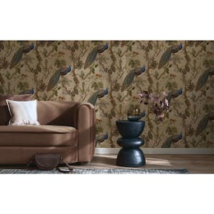 Cassia Peacock Taupe Non-Pasted Non-Woven Wallpaper (Covers 56 sq. ft.)