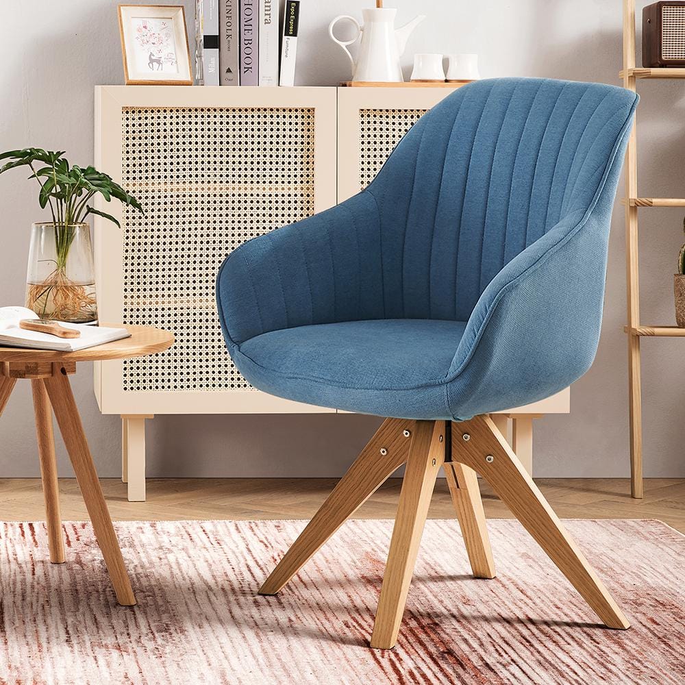 Mid-Century Light Blue Swivel Accent Chair with Beech Wood Legs
