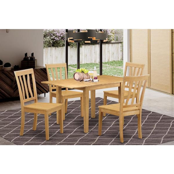 East West Furniture 5-Piece Natural Oak Finish Solid Wood Top-Dining Room Set-Seats 4