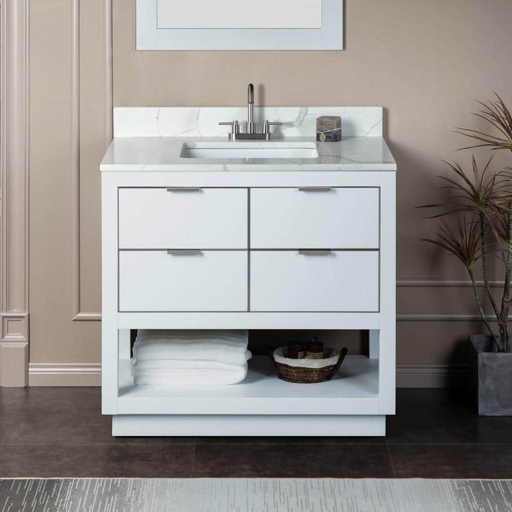 WOODBRIDGE Venice 43 in.W x 22 in.D x 38 in.H Bath Vanity in White with Engineered stone Vanity