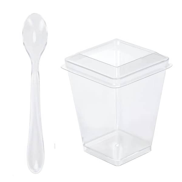 50 Pack Plastic Dessert Cups with Lids, Mini Disposable Dessert Cups with Spoons, Dessert Shooter Cups for Pudding