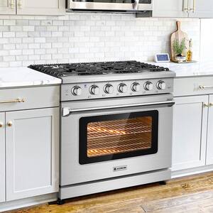36 in. 6-Burners Freestanding and Slide-In Gas Range in Stainless Steel with Commercial convection fan and CSA Certified