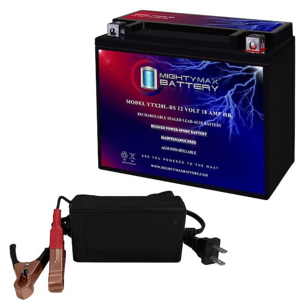 MIGHTY MAX BATTERY YTX20L-BS Battery for Honda 1800 CC GL1800 GoldWing + 12V 4Amp Charger