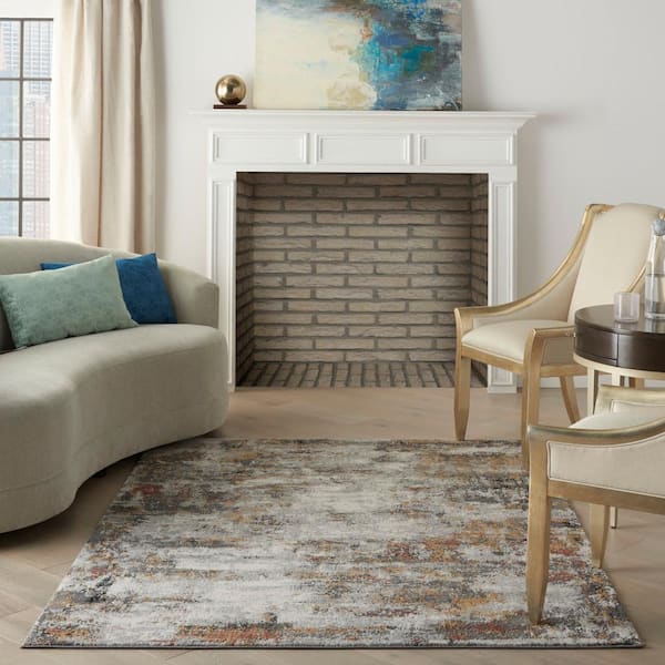 Tangra Grey/Multi 5 ft. x 7 ft. Abstract Geometric Contemporary Area Rug