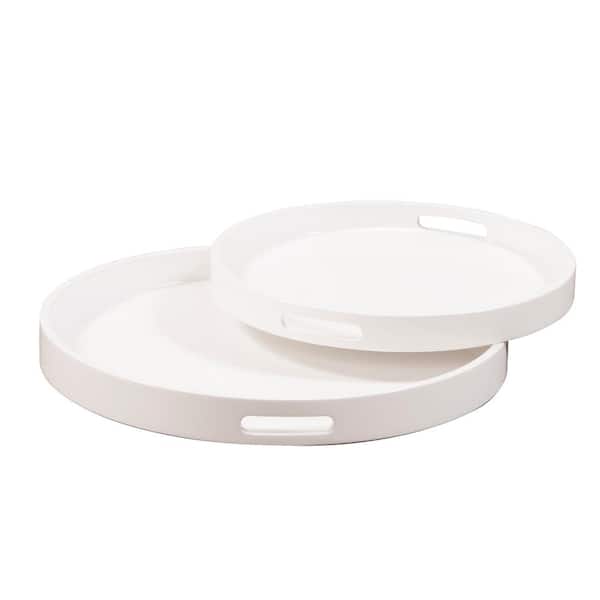 Marley Forrest White Lacquer Round Wood Decorative Tray Set