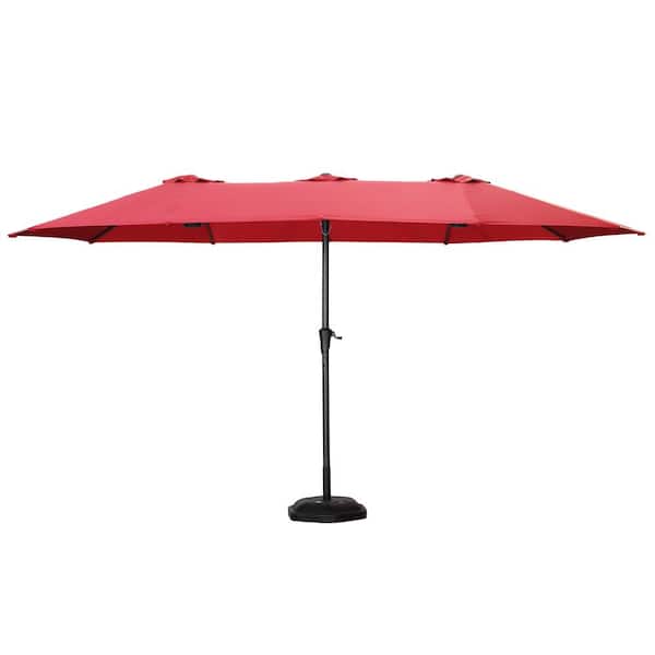 OVASTLKUY 15 ft. 3 Top Patio Outdoor Market Umbrella with Crank in Red with Base