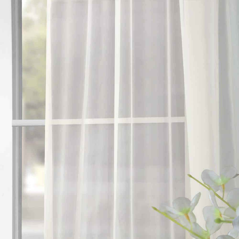 Off White Sheer Voile Rod Pocket Back Tab Curtains, 50 x 84 in