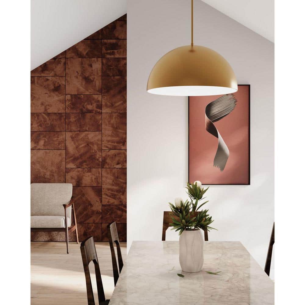 Elegant Brushed Gold 23.62" Modern Bowl Pendant with White Interior