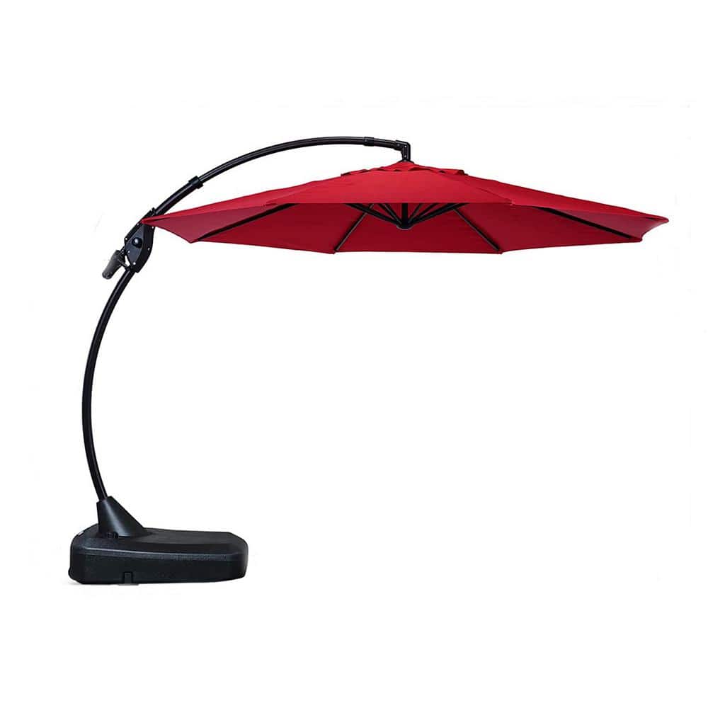 11 ft. Aluminum Deluxe Outdoor Red Cantilever Umbrella With Mobile Base
