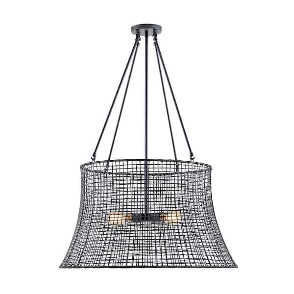 Savoy House Longleaf 4-Light Matte Black Outdoor Chandelier with Rattan Resin Shade