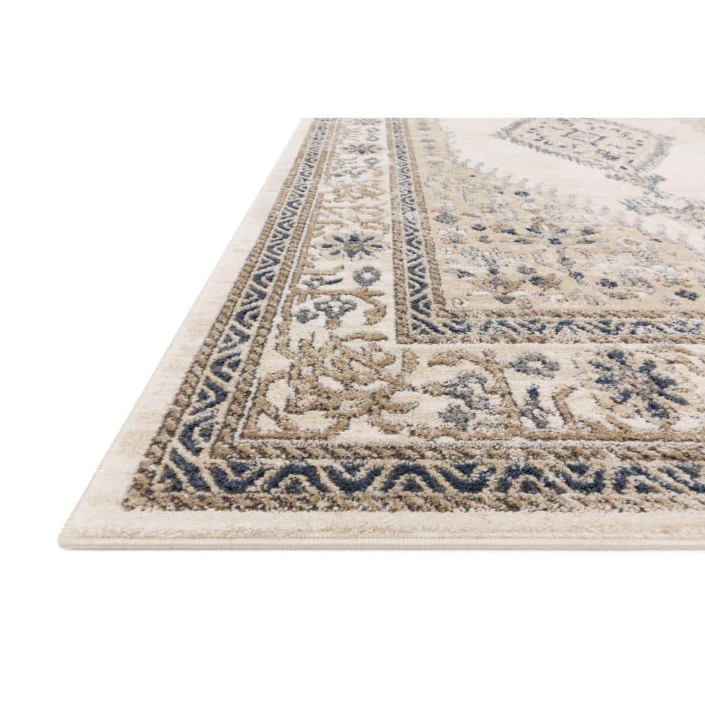 Ivory and Oatmeal Rectangular Oriental Rug
