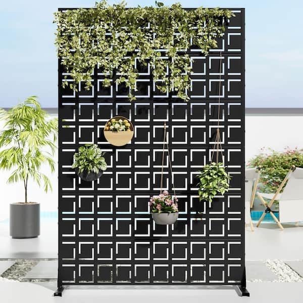 47 in. x 72 in. Black Textured Metal Garden Screens Outdoor Privacy Screen