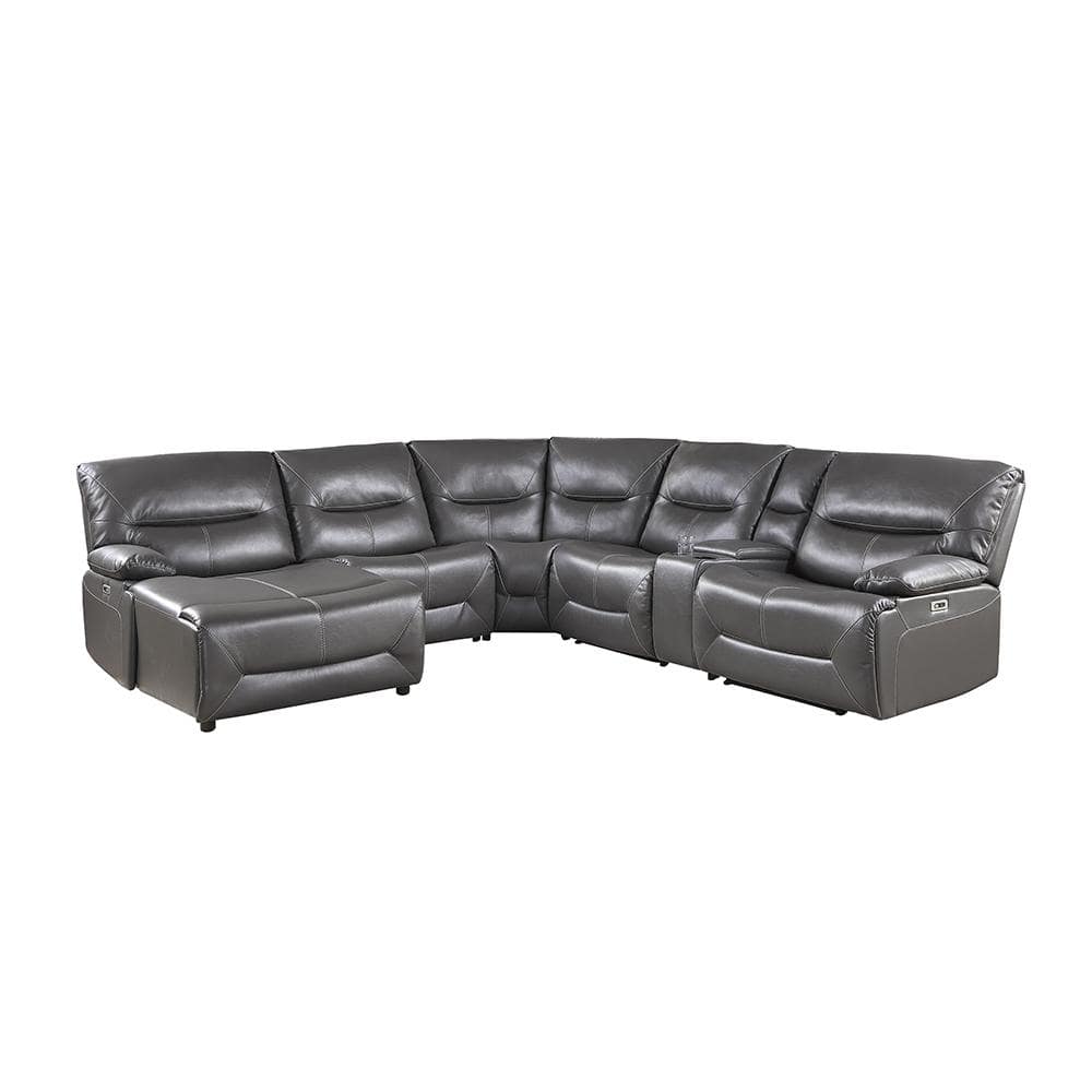 Halliday 119 in. Straight Arm 6-piece Faux Leather Power Reclining Sectiona