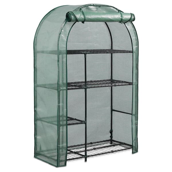 Zeus & Ruta Width 39.4 in. x Depth 17.3 in. x Height 62.6 in. Steel Green Outdoor Patio Mini Greenhouse for Plants, Flowers, Herbs