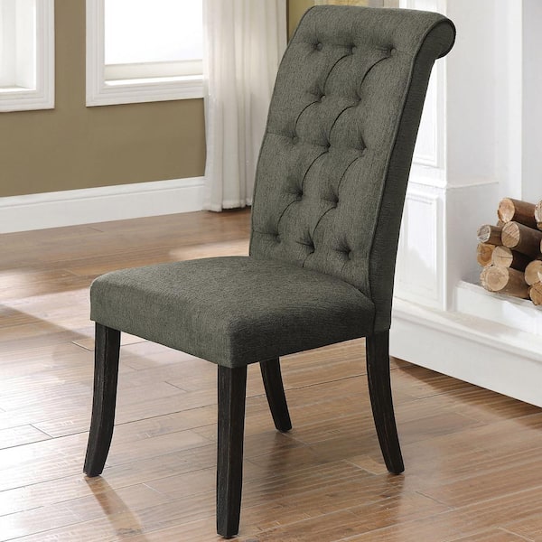 Furniture of America Skien Transitional Antique Black and Gray Polyester Upholstered Side Dining Chair (Set of 2)