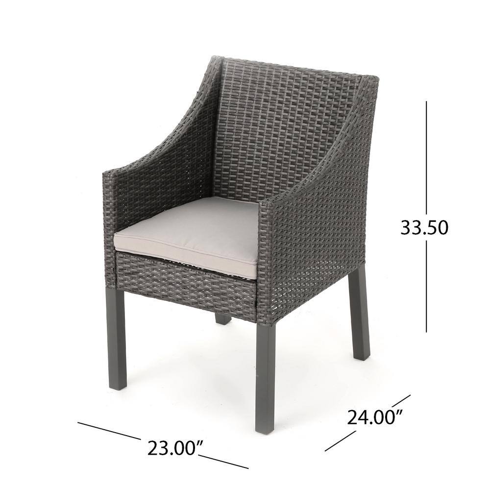 Gray and Silver Wicker Outdoor Dining Chairs with Cushions, Set of 2