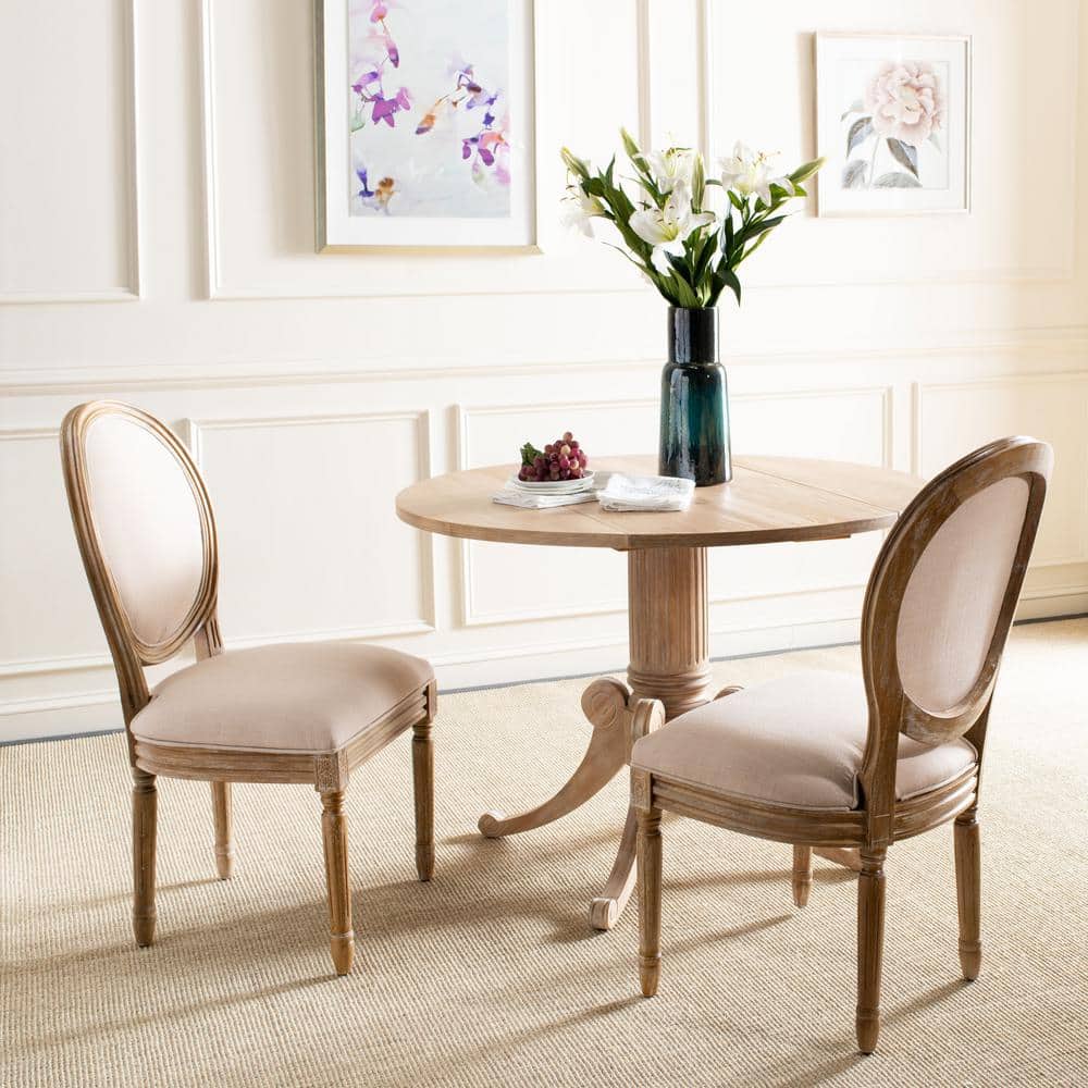 Holloway Beige Linen Upholstered Side Chair with Rustic Oak Frame (Set of 2)