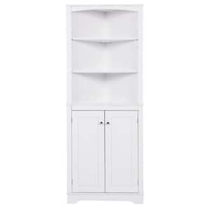 24.4 in. W x 13.00 in. D x 63.8 in. H White MDF Bathroom Storage Corner Linen Cabinet with Adjustable Shelves and Doors