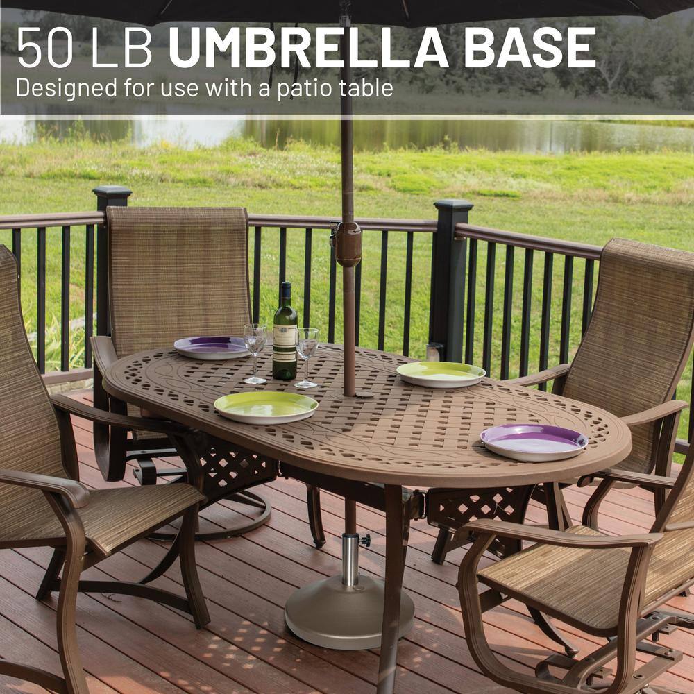 Bronze Concrete Wheeled Patio Umbrella Base with Stainless Steel Stem