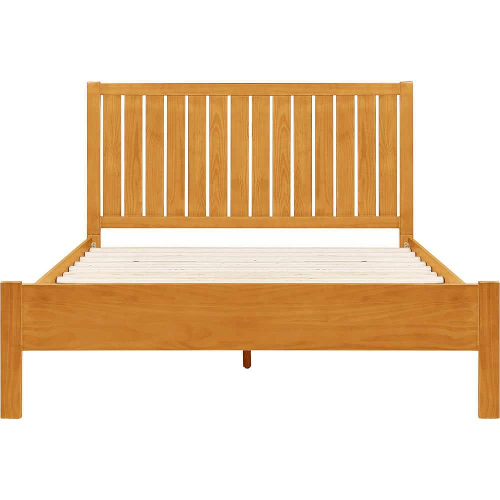 Graham Oak King Solid Pine Wood Platform Bed with Slatted Headboard