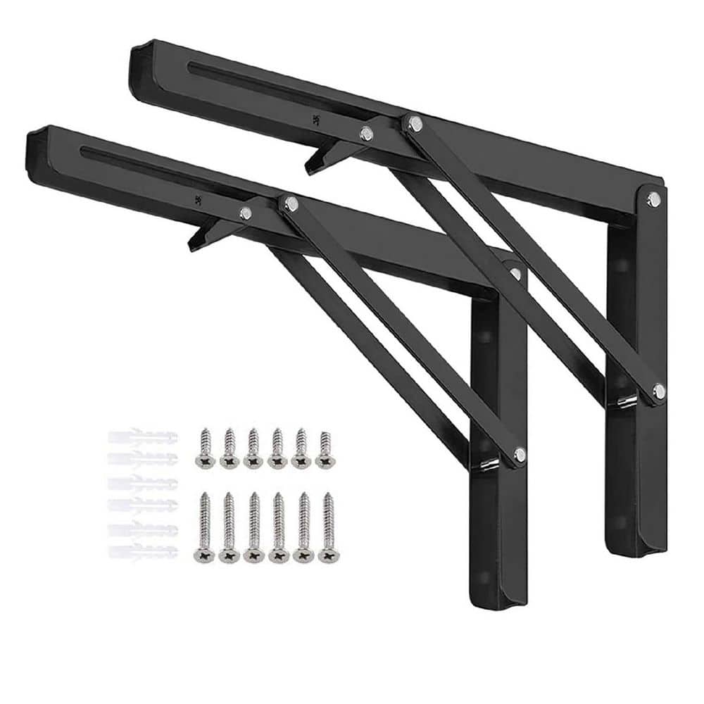 16 in. H Metal 177 lb. Load Capacity Folding Shelf Bracket, Black Triangle Design for Workbench and Table (2-Pack) price history on PriceWatchPro
