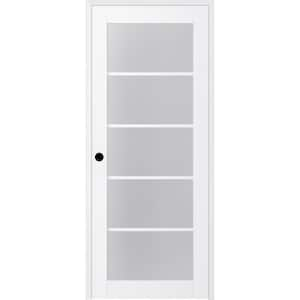 Paola 30 in. x 80 in. Right-Handed 5-Lite Frosted Glass Solid Core Bianco Noble Wood Single Prehung Interior Door