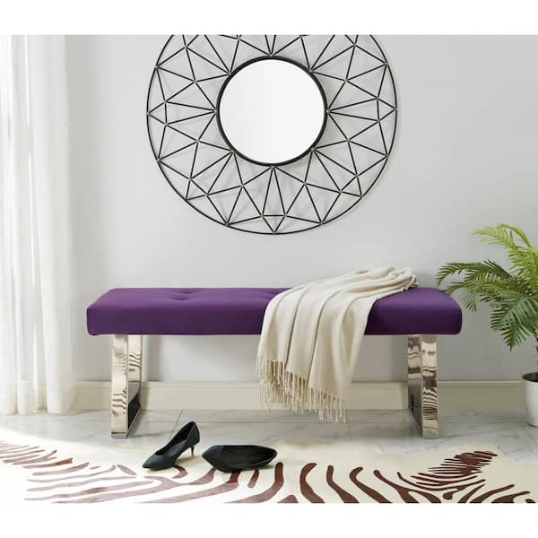 Inspired Home Alonso Purple/Chrome Velvet Bench Square Tufted Metal Leg