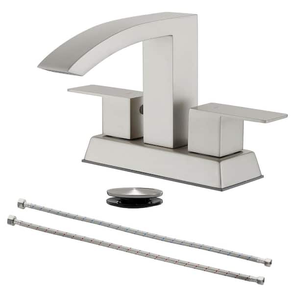 AIMADI 4 in. Centerset Double Handle Waterfall Bathroom Faucet with Pop-Up Drain 3 Hole Bathroom Vanity Taps in Brushed Nickel