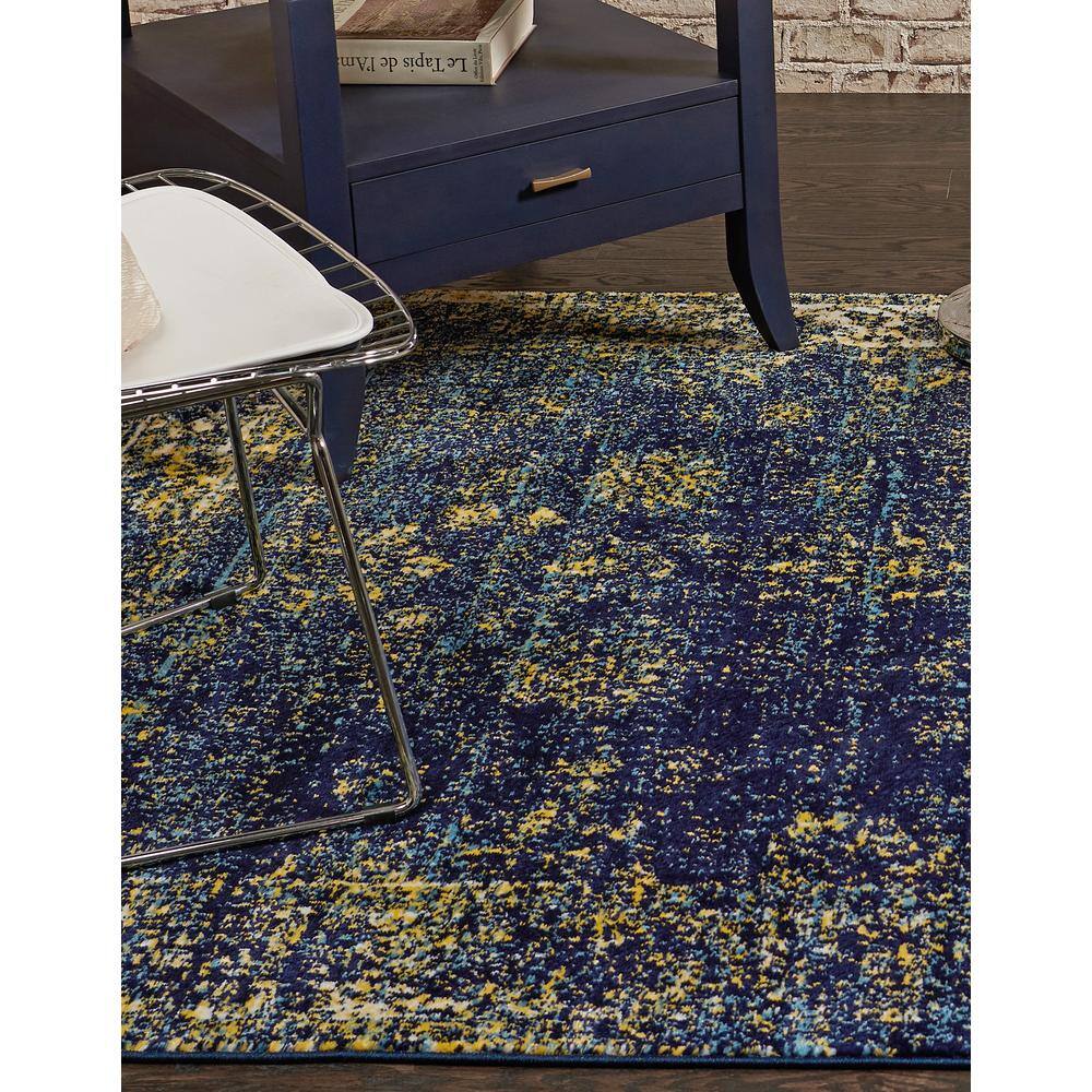 Navy Blue and Yellow Floral Motif Area Rug