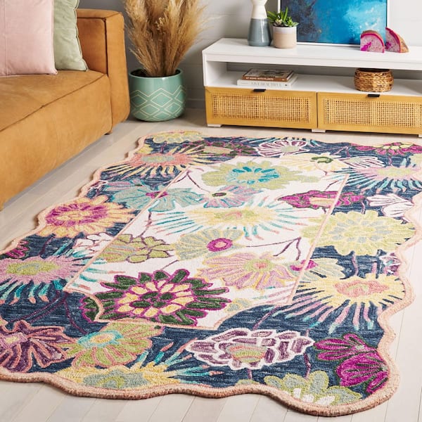 Jardin 3 ft. x 5 ft. Navy/Ivory Floral Border Area Rug