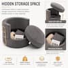 Infographic showing hidden storage and lift-off lid feature of the chair.