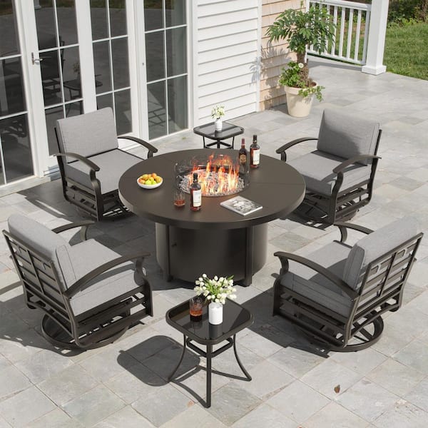 Zerpod 7-Piece Metal Round Fire Pit Table Outdoor Dining Set with
