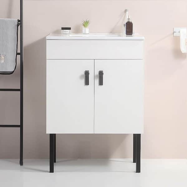 Xspracer Victoria 24 in. W x 18 in. D x 23 in. H Freestanding Single Sink Bath Vanity in White with Solid Wood and Ceramic Top